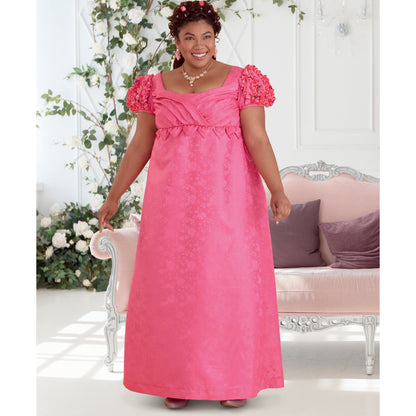 Simplicity S9502 pattern envelope showing three Regency style empire waist gowns