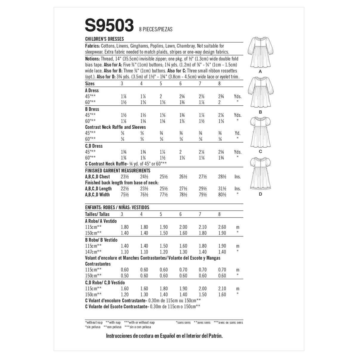 Simplicity S9503 pattern envelope showing children's dresses with ruffle collars