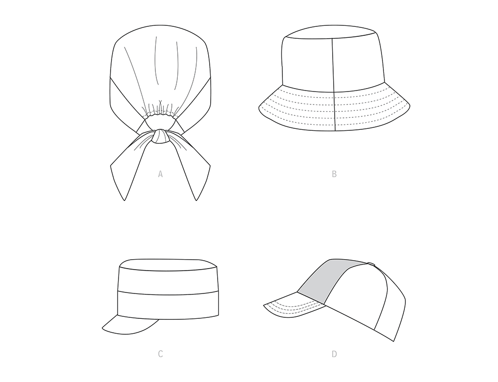 Simplicity S9509 pattern envelope showing casual hats for adults and children