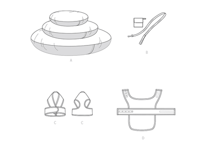 Simplicity S9510 pattern envelope showing a pet harness, lead, coat and bed