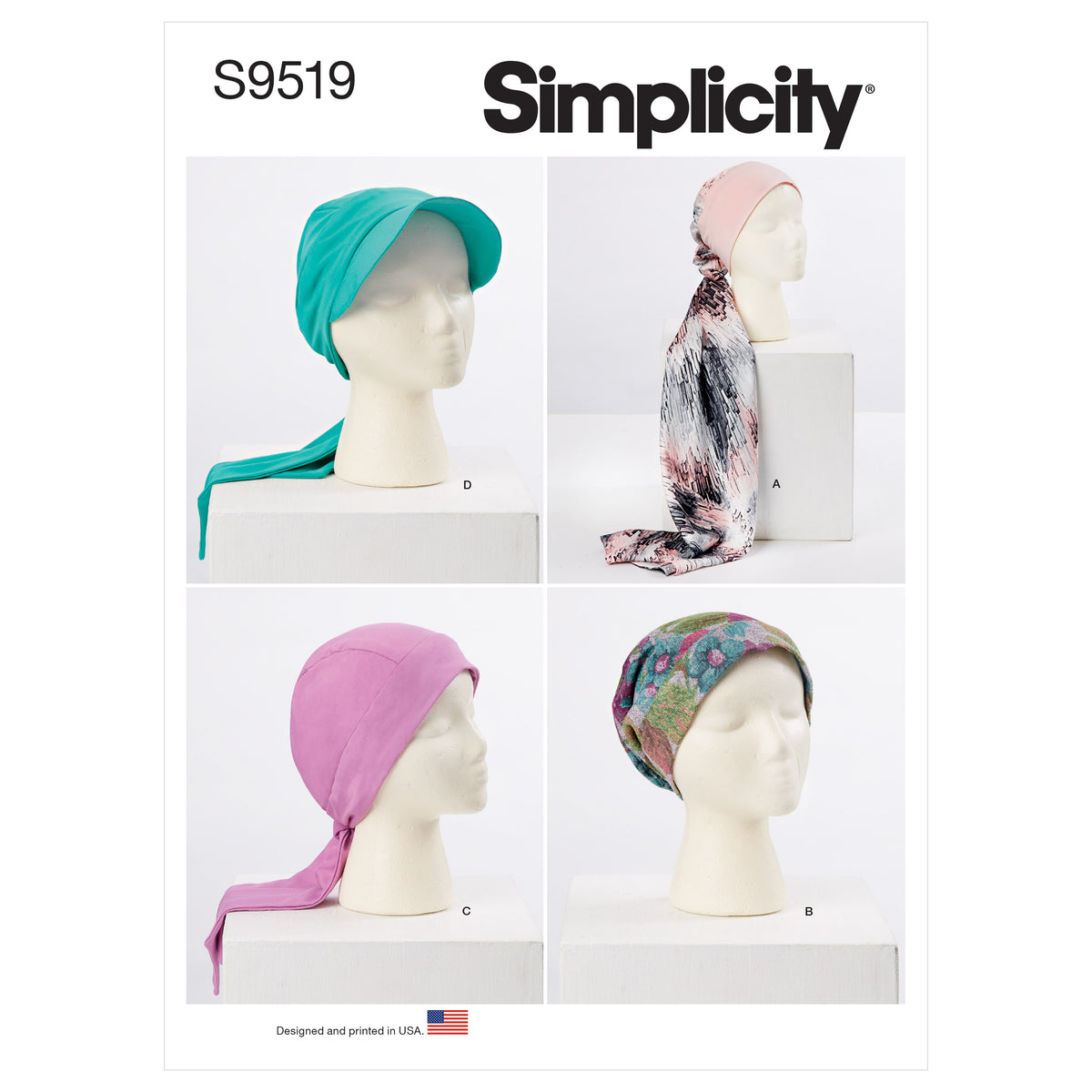 Simplicity S9519 pattern envelope showing soft knit hats