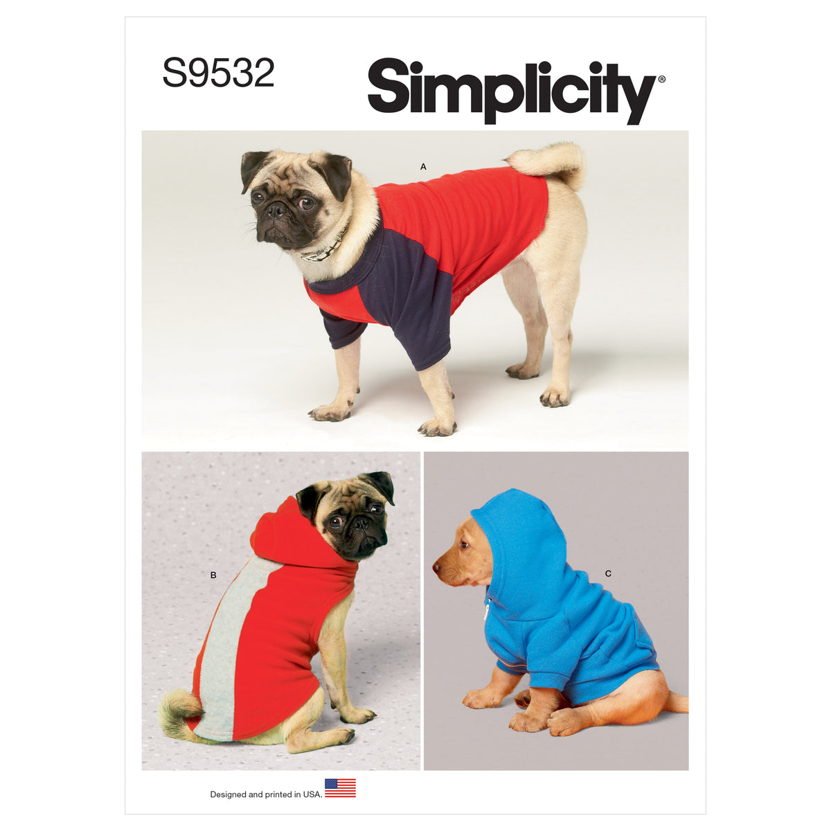 Simplicity S9532 pattern envelope showing sporty pet clothes