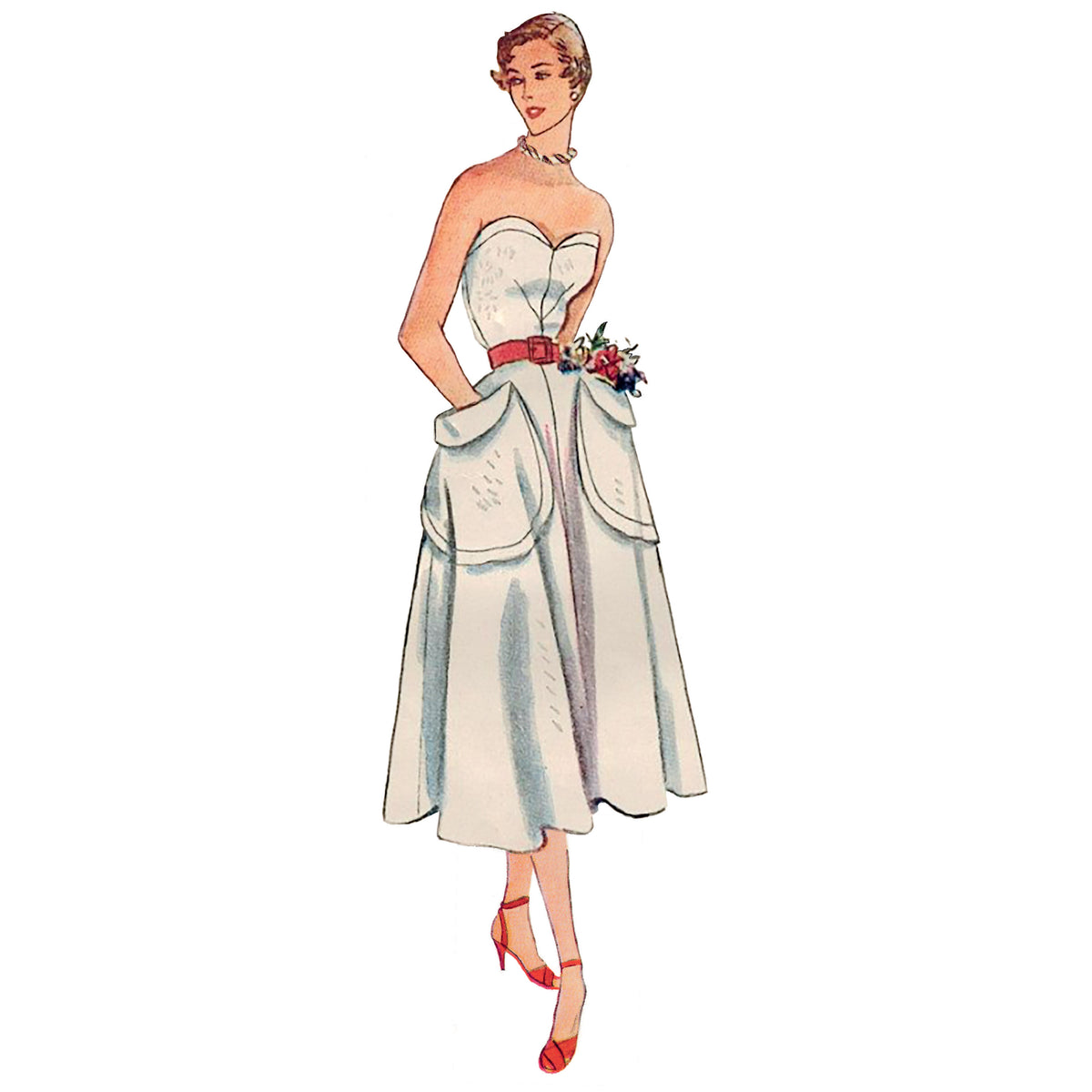 Simplicity S9536 pattern envelope showing dresses with fitted bodices and flap pockets