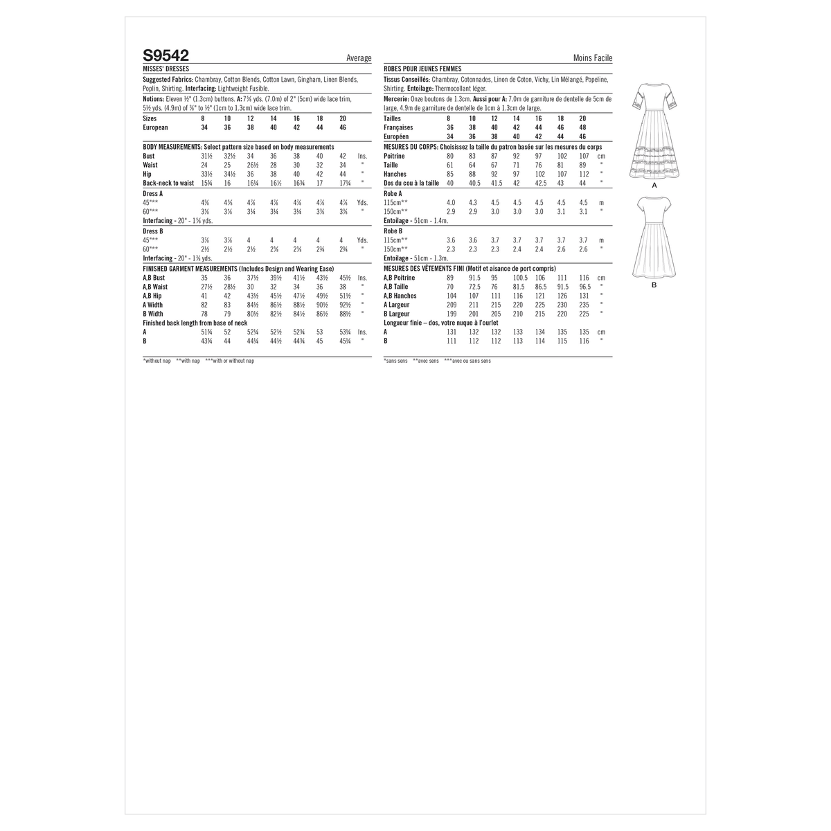 Simplicity S9542 pattern envelope showing dresses with pleated skirts