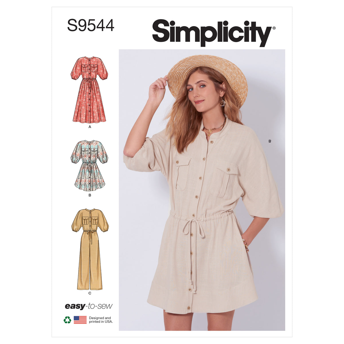 Simplicity S9544 pattern envelope showing dresses with batwing sleeves