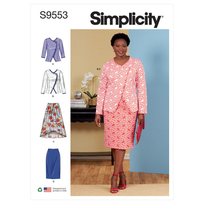 Simplicity S9553 pattern envelope showing plus size casual wear with contrast binding