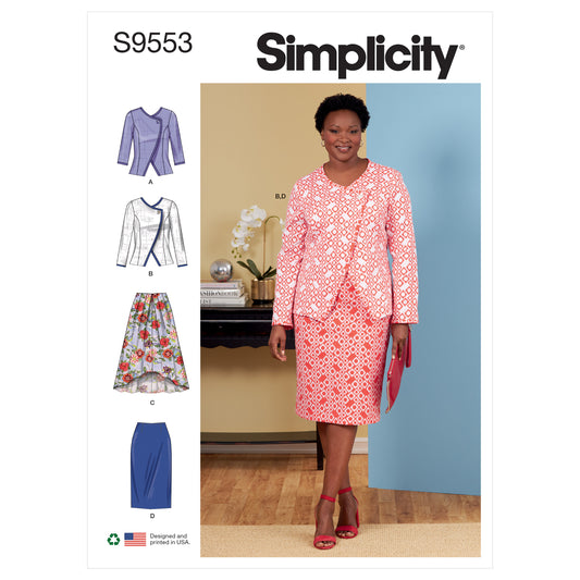 Simplicity S9553 pattern envelope showing plus size casual wear with contrast binding