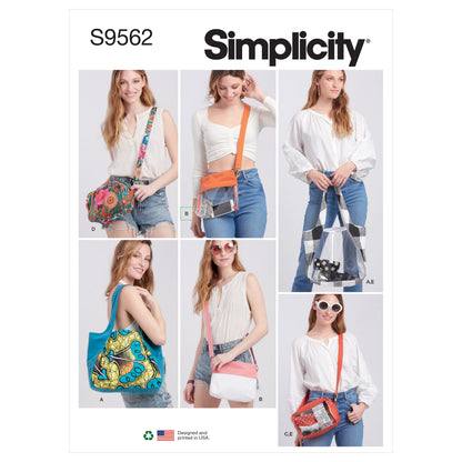 Simplicity S9562 pattern envelope showing a tote, bags and pouch