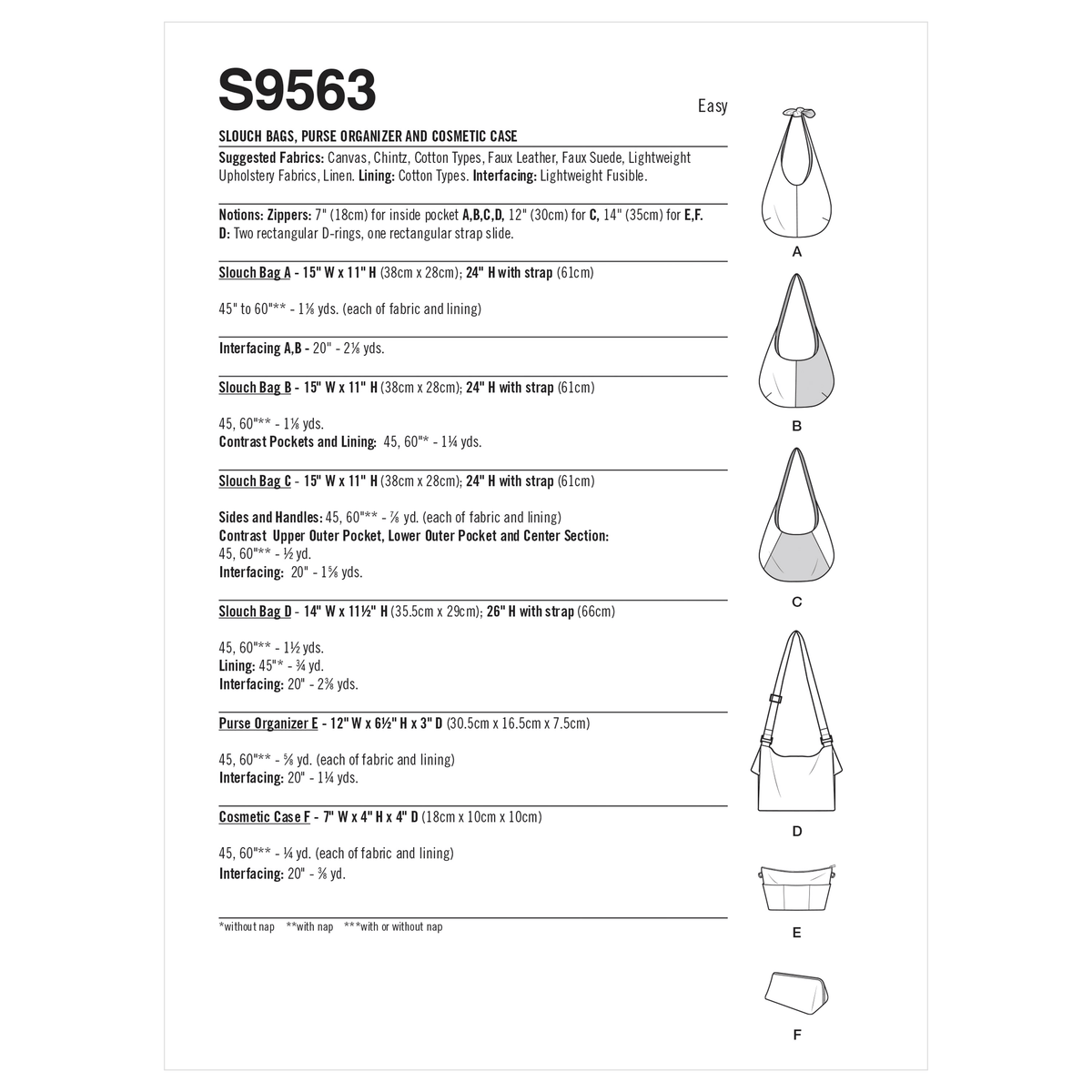 Simplicity S9563 sewing pattern envelope showing bags and accessories