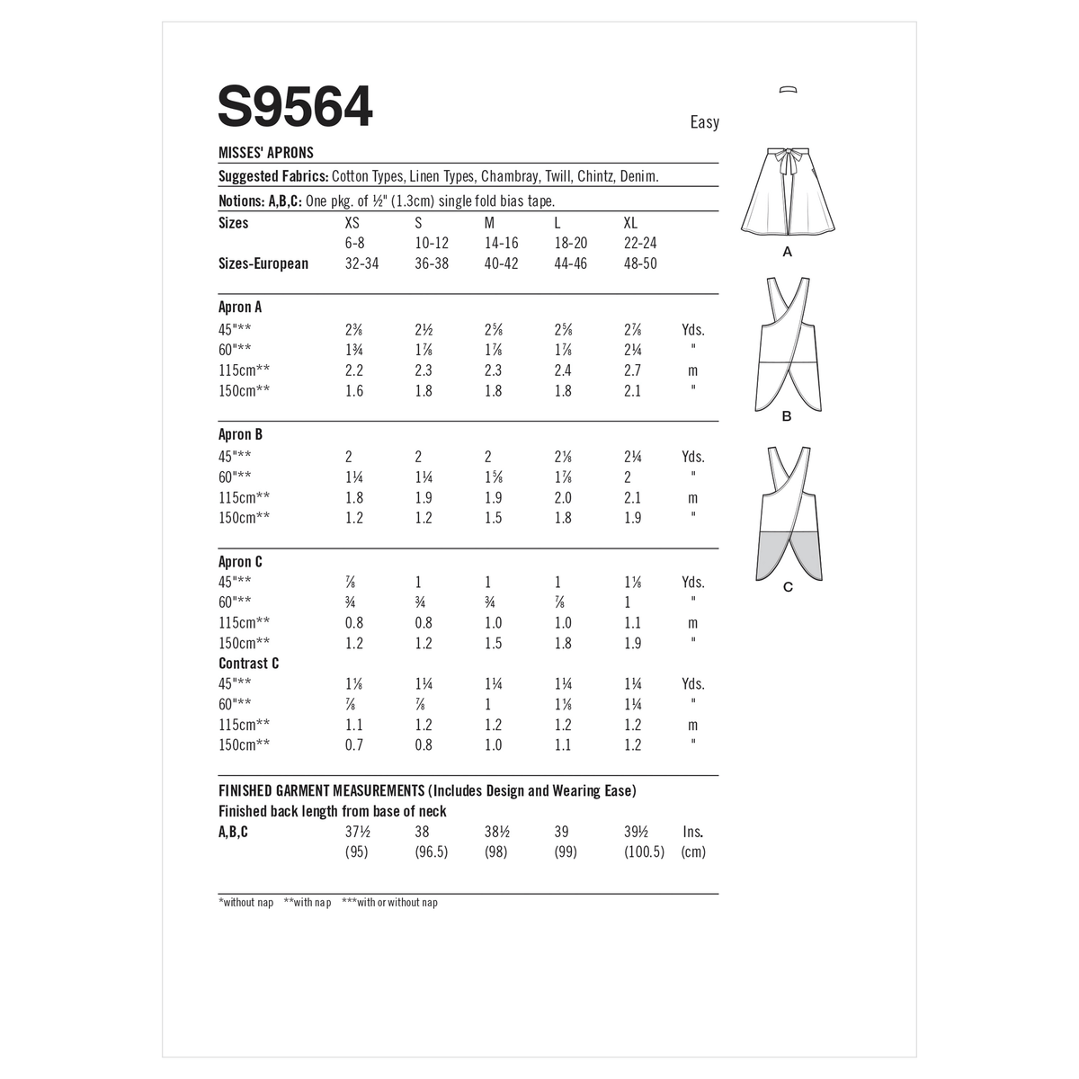 Simplicity S9564 sewing pattern envelope showing aprons