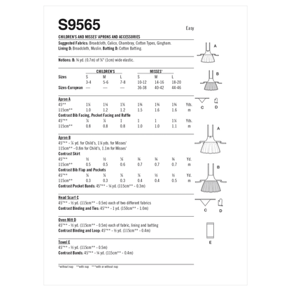 Simplicity S9565 sewing pattern envelope showing aprons