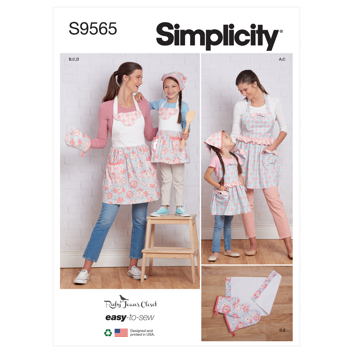 Simplicity S9565 sewing pattern envelope showing aprons