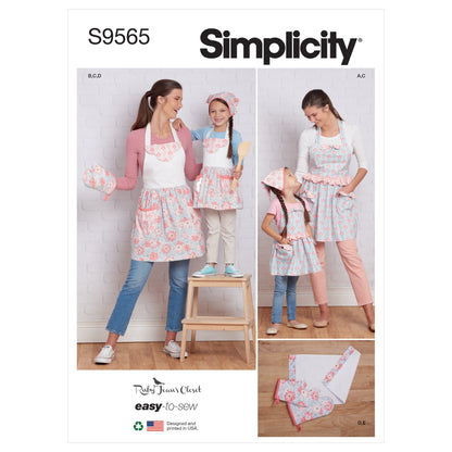 Simplicity S9565 sewing pattern envelope showing aprons