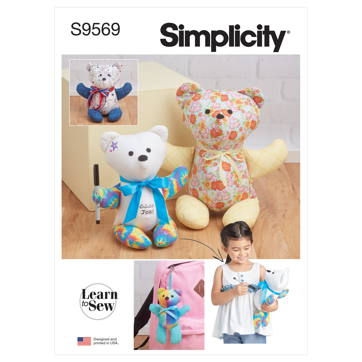 Simplicity S9569 sewing pattern envelope showing stuffed toys