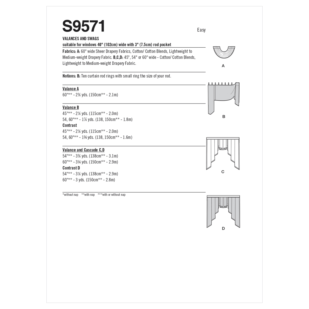 Simplicity S9571 sewing pattern envelope showing curtains and valances