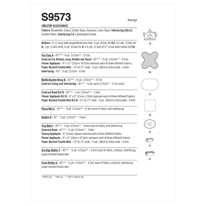 Simplicity S9573 sewing pattern envelope showing table linens