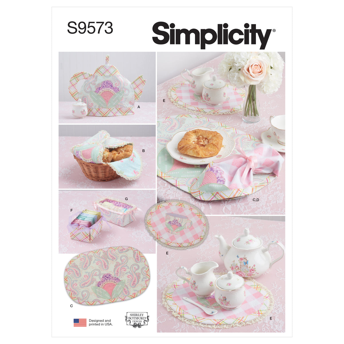 Simplicity S9573 sewing pattern envelope showing table linens