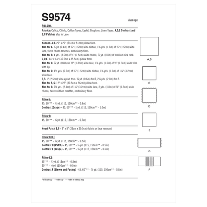 Simplicity S9574 sewing pattern envelope showing cushions