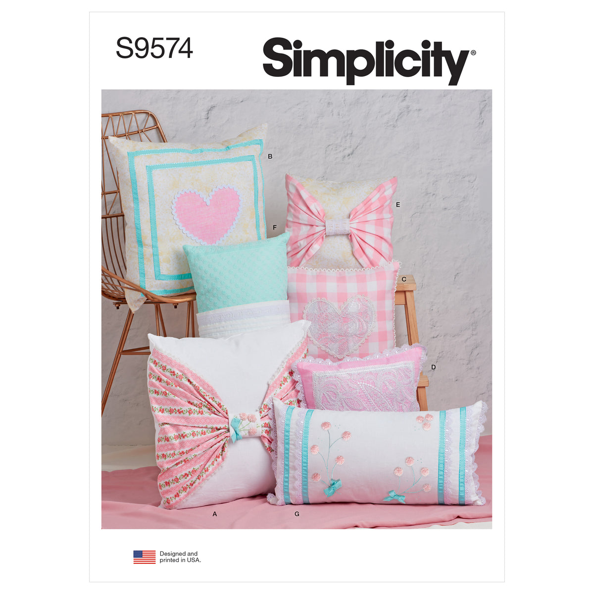 Simplicity S9574 sewing pattern envelope showing cushions