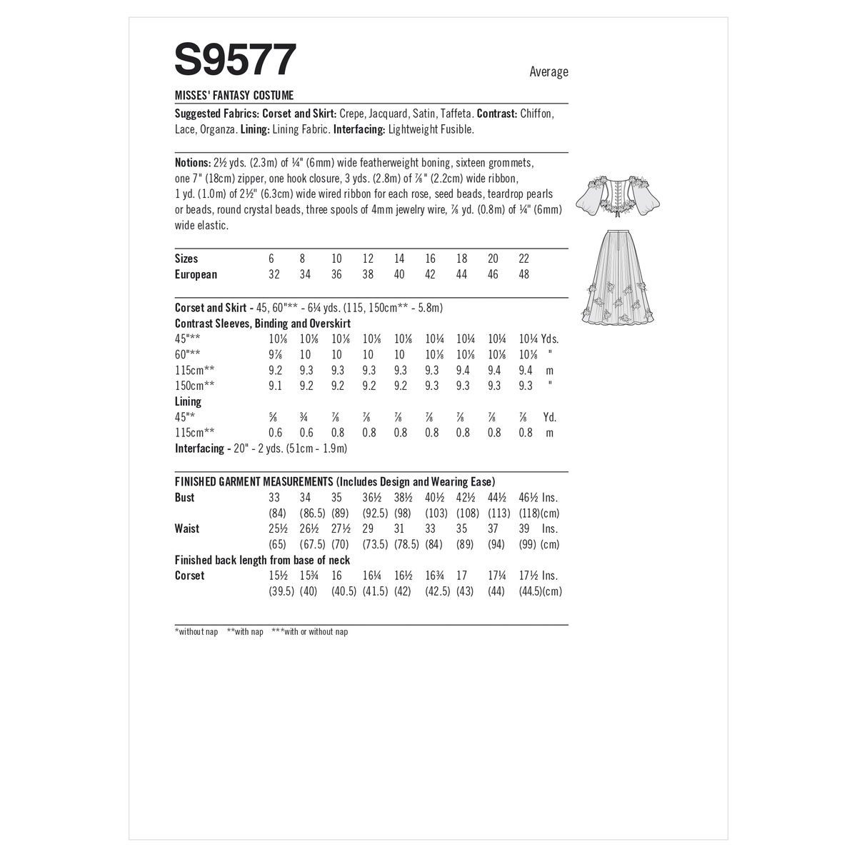 Simplicity S9577 sewing pattern envelope showing costumes