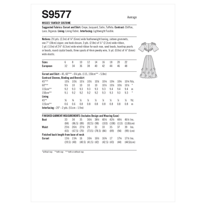 Simplicity S9577 sewing pattern envelope showing costumes