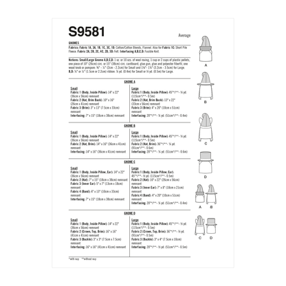 Simplicity S9581 sewing pattern envelope showing stuffed toys