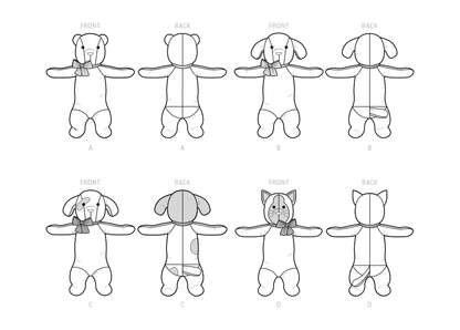 Simplicity S9583 sewing pattern envelope showing stuffed toys