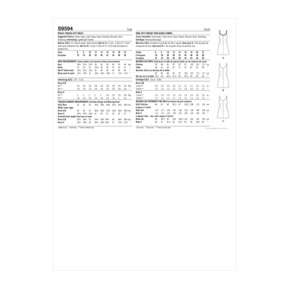 Simplicity S9594 sewing pattern envelope showing a dress