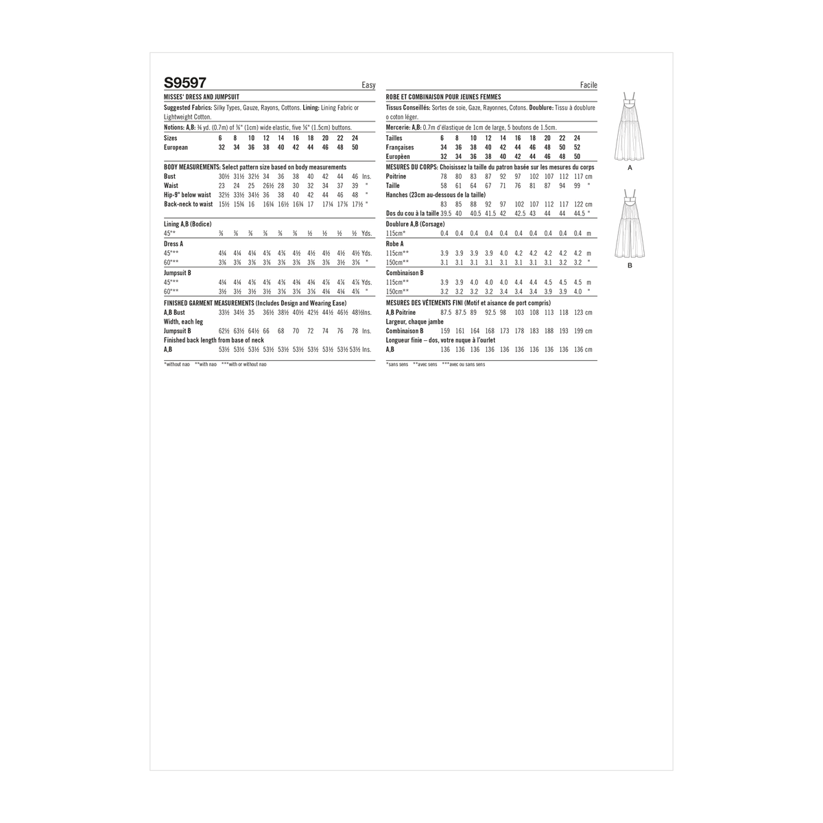 Simplicity S9597 sewing pattern envelope showing a dress