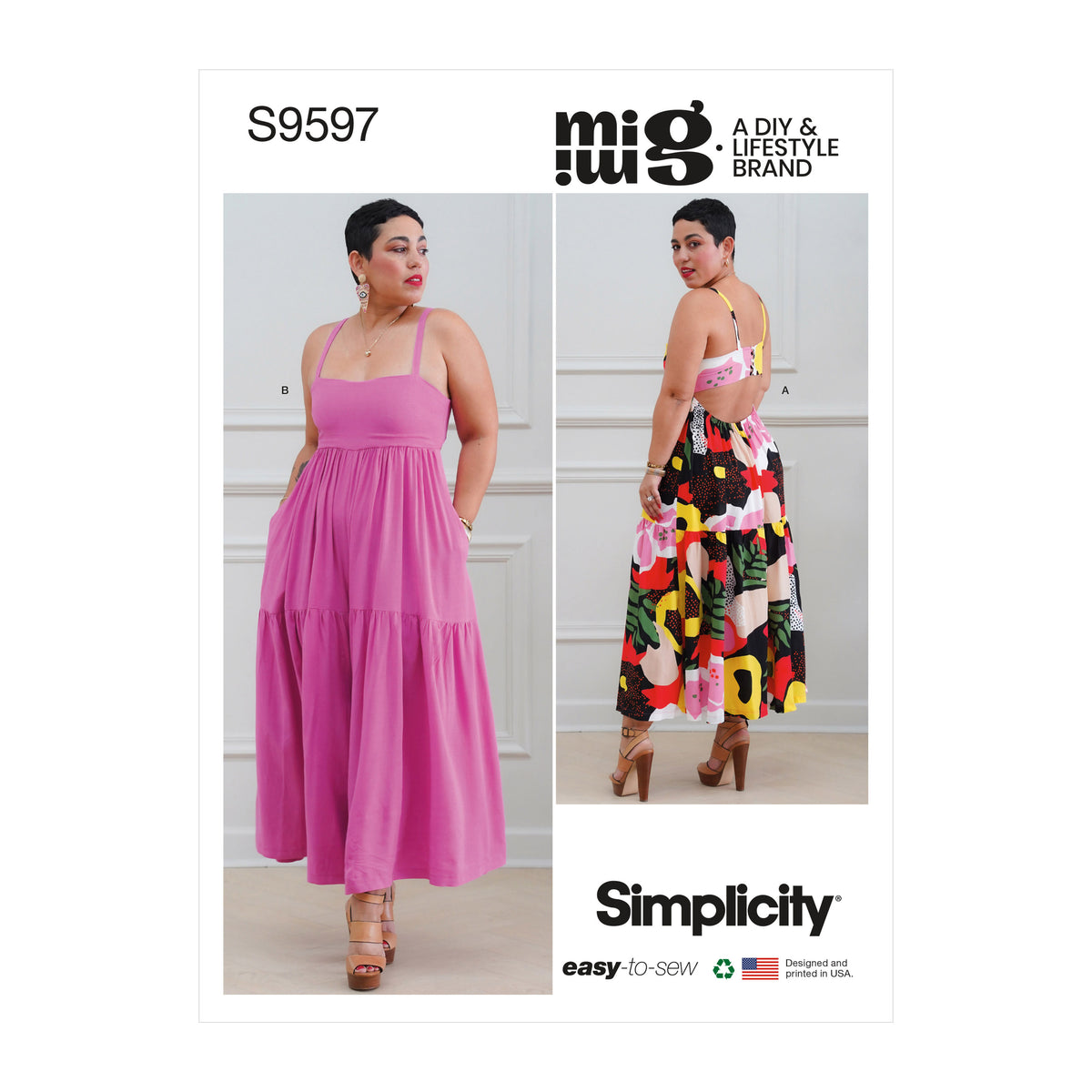 Simplicity S9597 sewing pattern envelope showing a dress