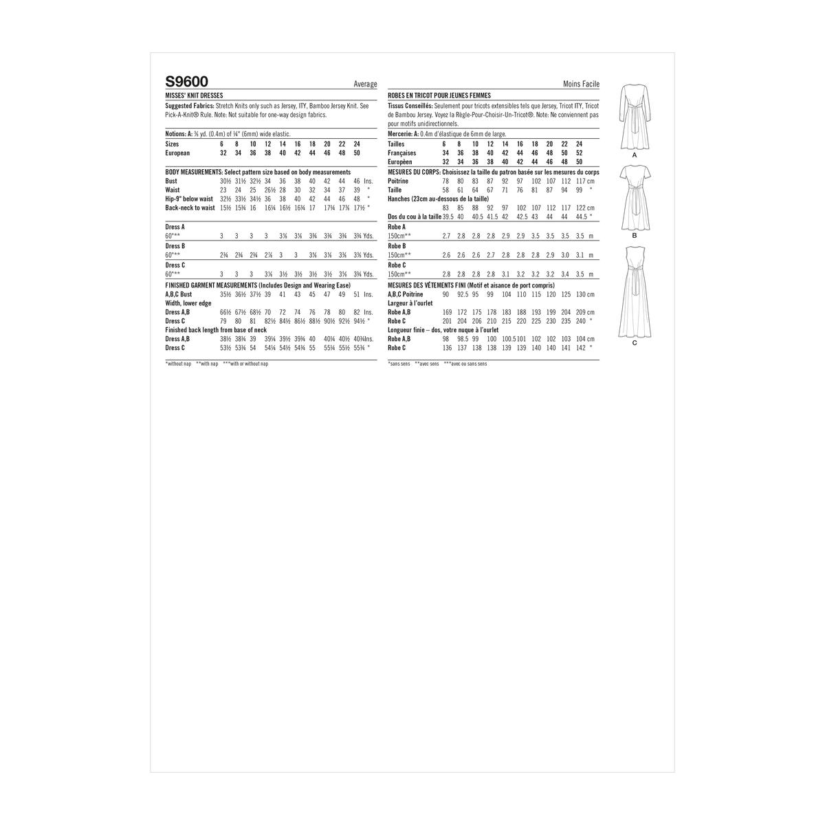 Simplicity S9600 sewing pattern envelope showing a dress