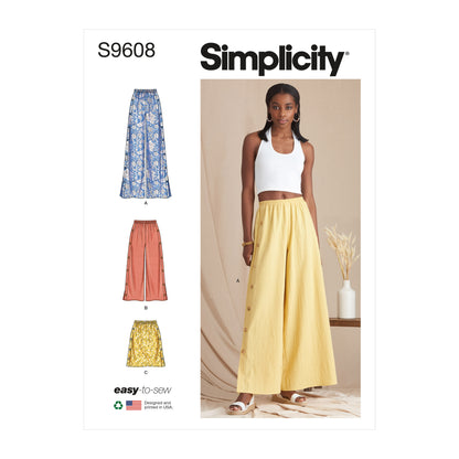 Simplicity S9608 sewing pattern envelope showing skirts or trousers