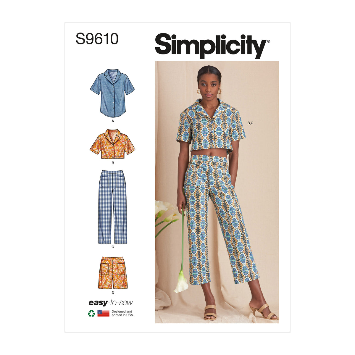 Simplicity S9610 sewing pattern envelope showing casual wear