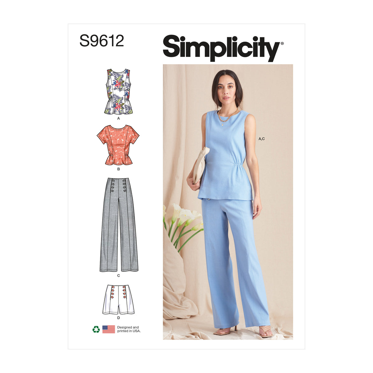 Simplicity S9612 sewing pattern envelope showing casual wear designs
