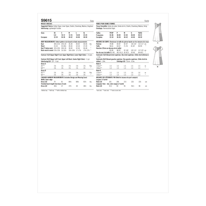 Simplicity S9615 sewing pattern envelope showing dress designs