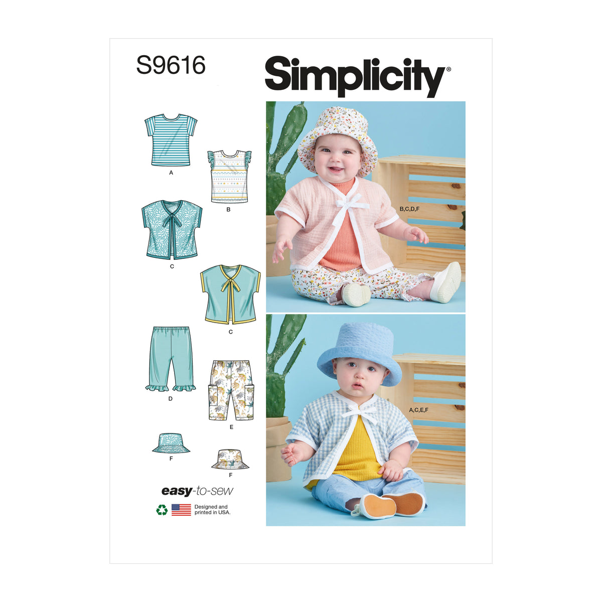 Simplicity S9616 sewing pattern envelope showing baby jacket designs