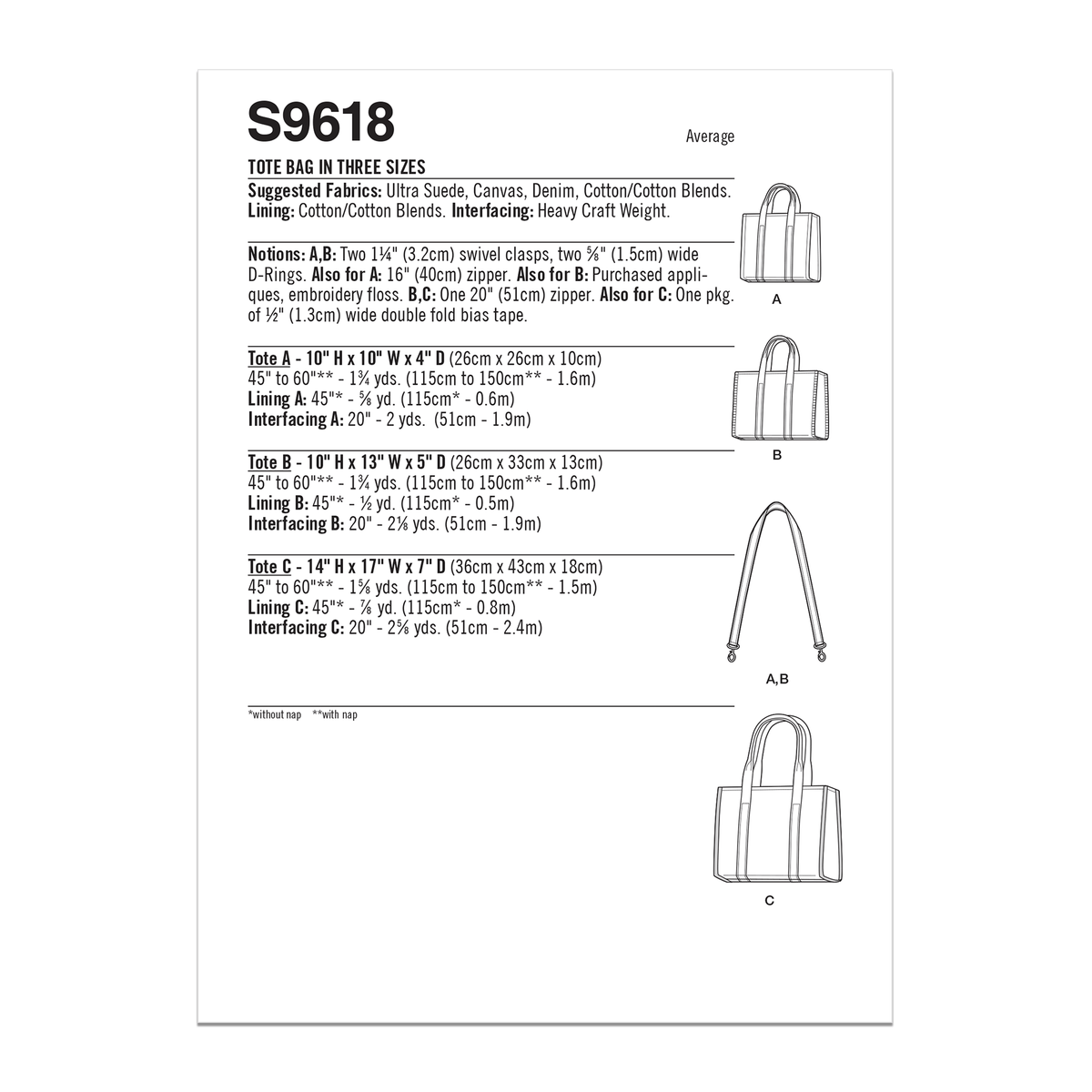 Simplicity S9618 sewing pattern envelope showing bags and accessories designs