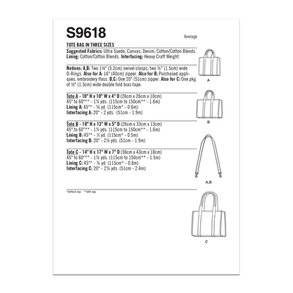 Simplicity S9618 sewing pattern envelope showing bags and accessories designs