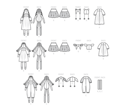Simplicity S9621 sewing pattern envelope showing dolls and doll clothes designs
