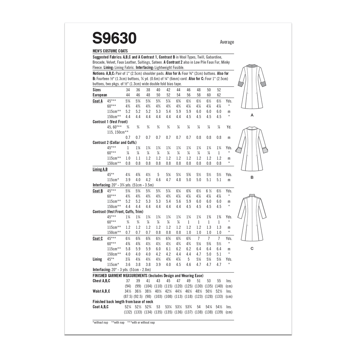 Simplicity S9630 sewing pattern envelope showing costume designs