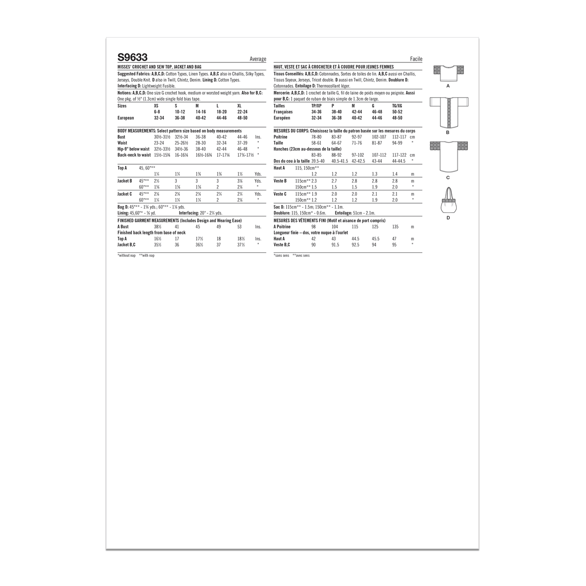 Simplicity S9633 sewing pattern envelope showing top designs