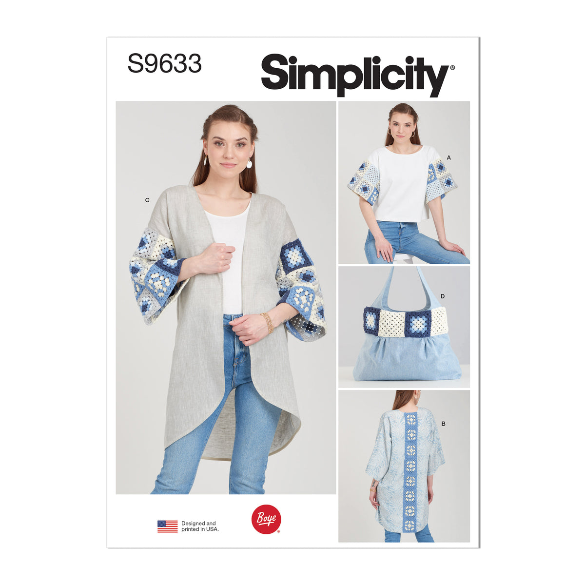 Simplicity S9633 sewing pattern envelope showing top designs