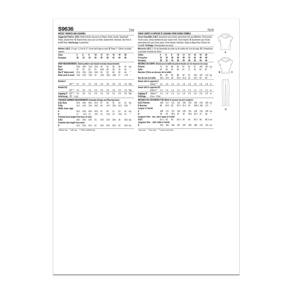 Simplicity S9636 sewing pattern envelope showing casual wear designs