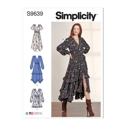 Simplicity S9639 sewing pattern envelope showing dress designs