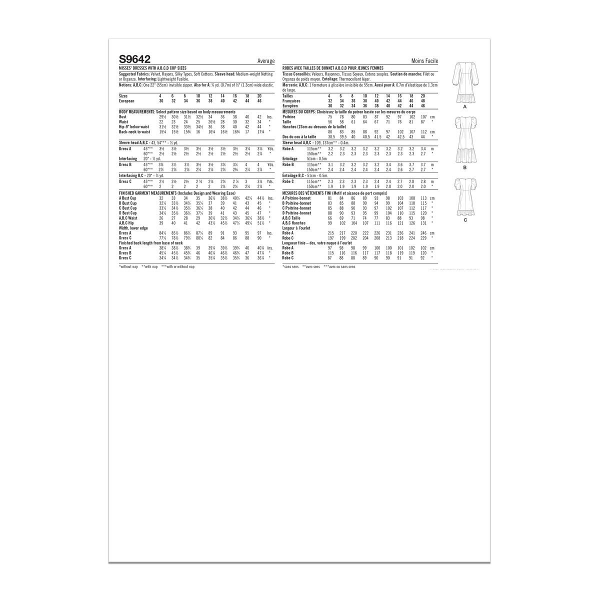 Simplicity S9642 sewing pattern envelope showing dress designs