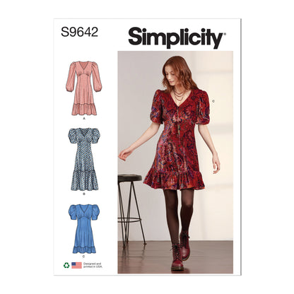 Simplicity S9642 sewing pattern envelope showing dress designs
