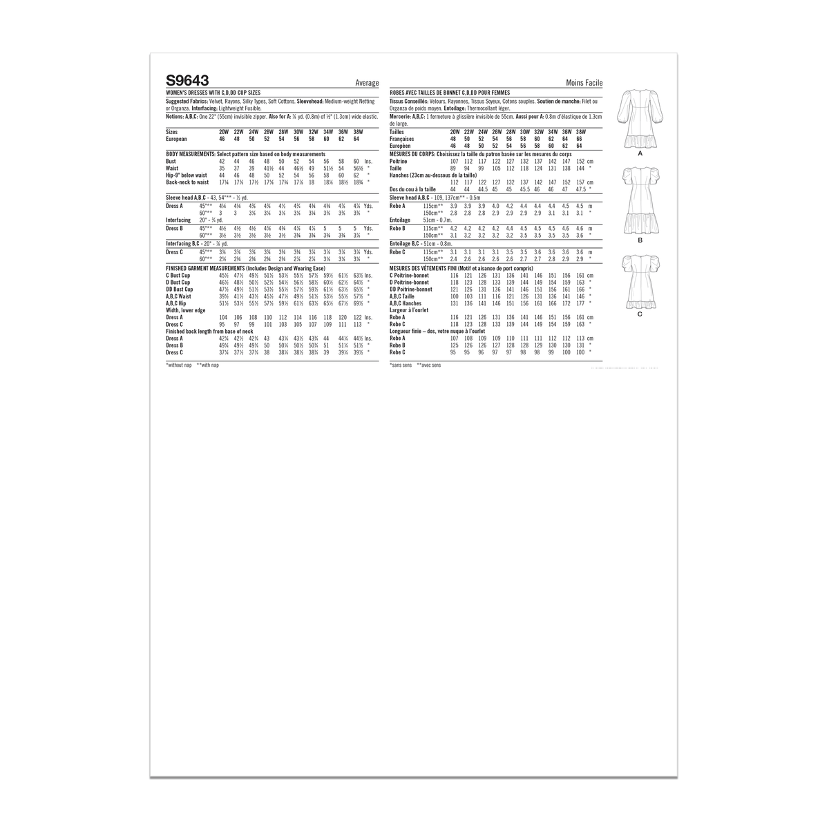 Simplicity S9643 sewing pattern envelope showing dress designs