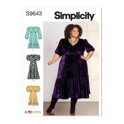 Simplicity S9643 sewing pattern envelope showing dress designs