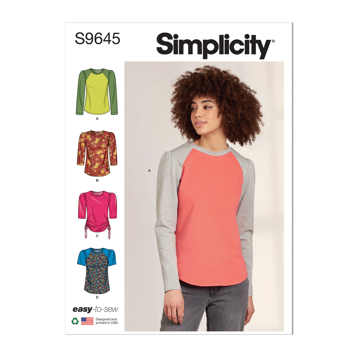 Simplicity S9645 sewing pattern envelope showing top designs