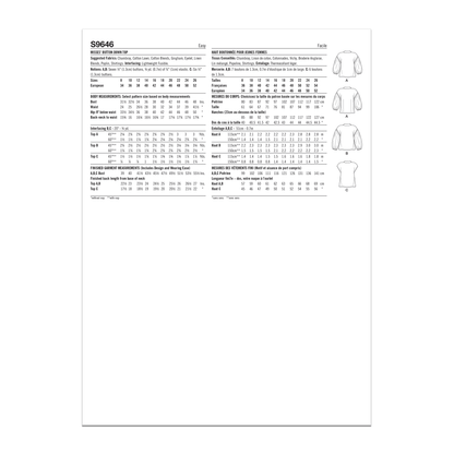 Simplicity S9646 sewing pattern envelope showing top designs